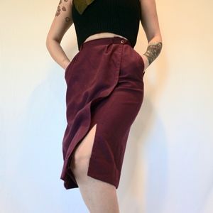 Campus Casuals Burgundy 1970s Vintage Pencil Skirt
